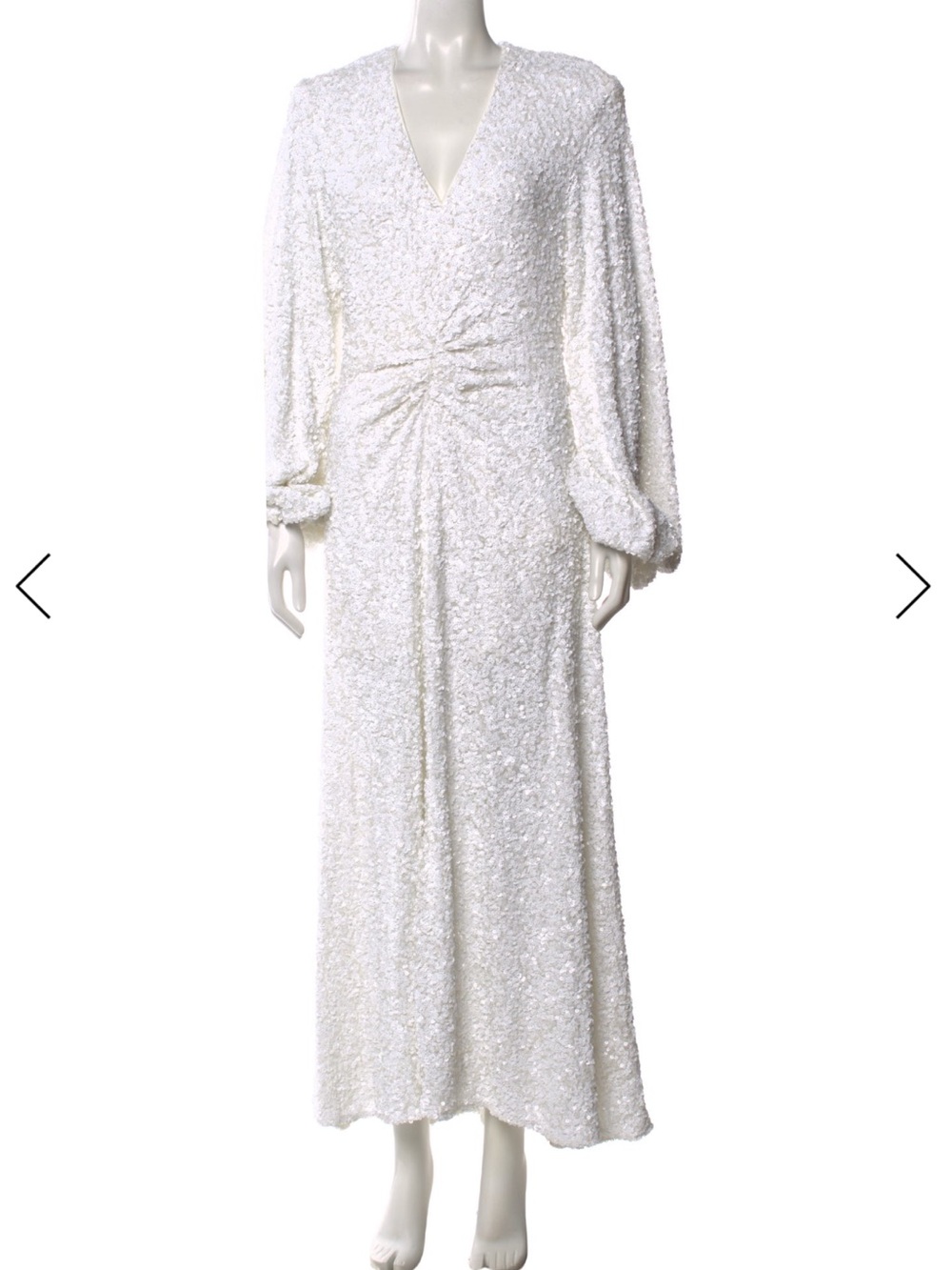 Ivory Sequin V-Neck Maxi Dress with Gathered Waist